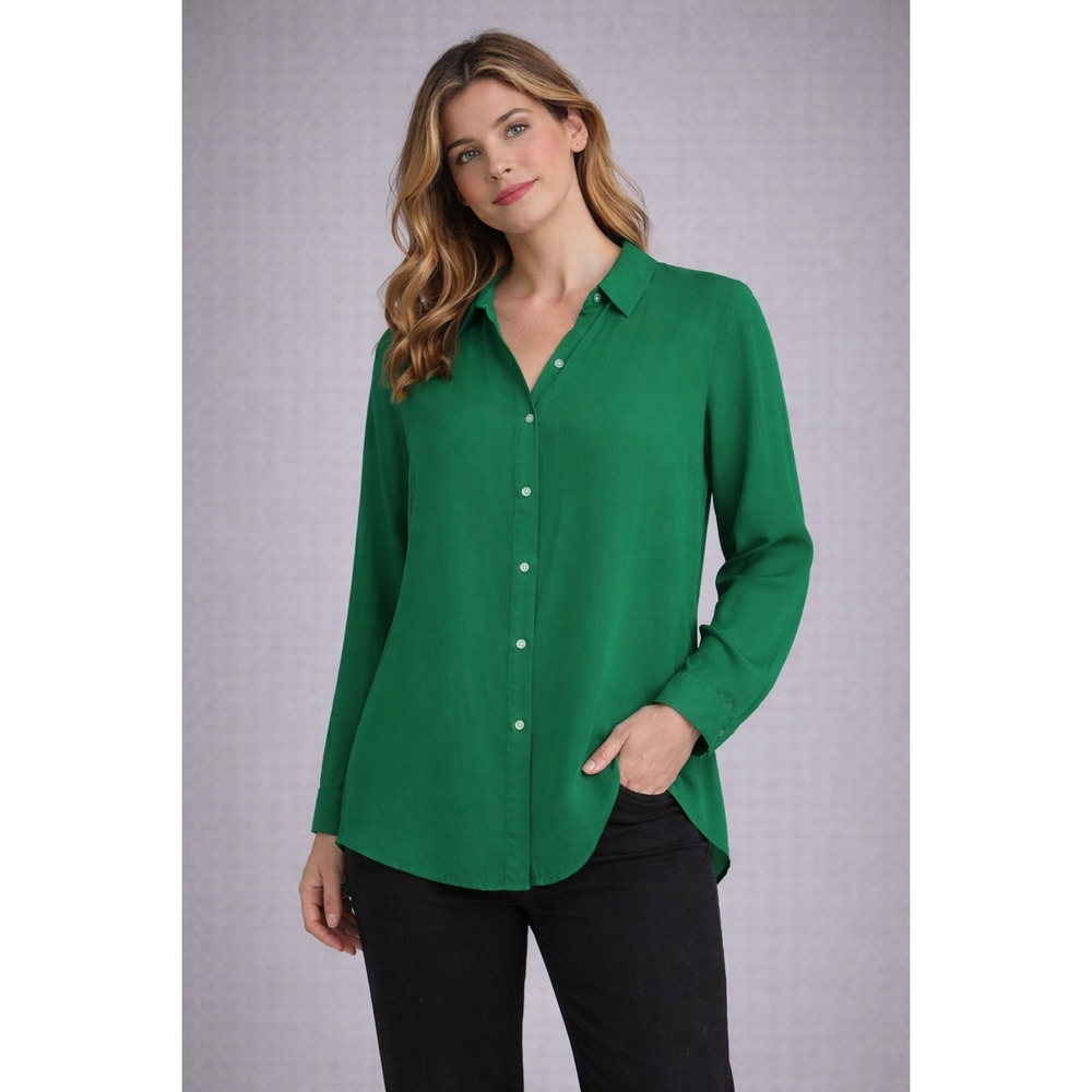 Per Se Emerald Green Button Front Blouse Women's XL Rayon